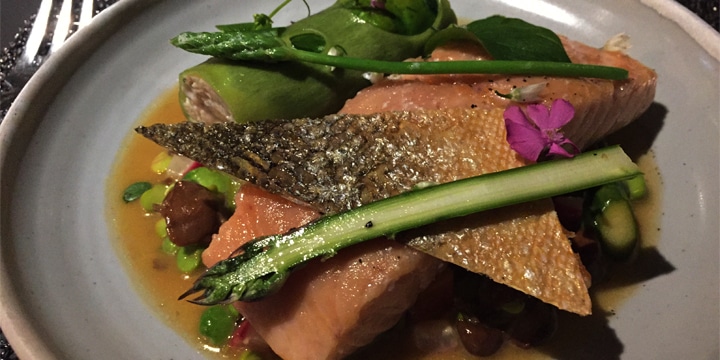 Fresh caught sea trout (salmon) confit from The Kitchin in Leith