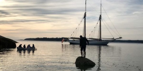 Sunset and the schooner Mary Day