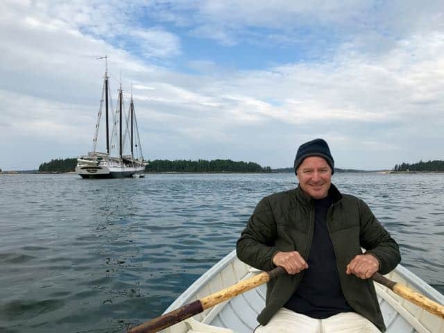 Cam rowing on the rowboat from the schooner Mary Day