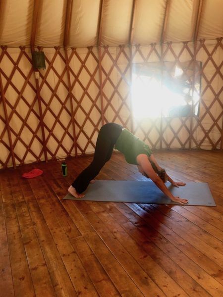Me, downward dogging it in the yoga yurt