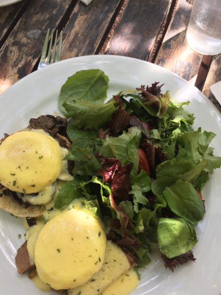 Brisket eggs benedict at The Tea House