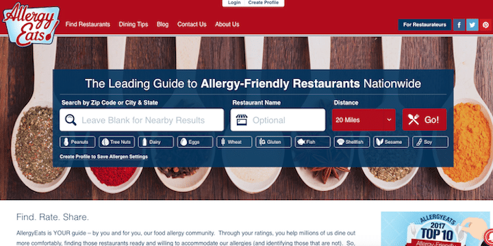 Allergyeats How To Find A Restaurant When You Have Food Allergies Users Can Search For Restaurants In Their Areas Based On Allergy Needs And Look At Specific