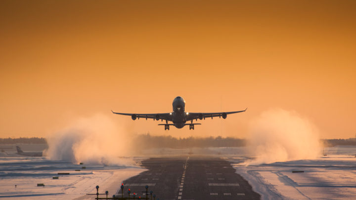 An Airbus A340 takes off into the cold (Credit: visitfinland.com)