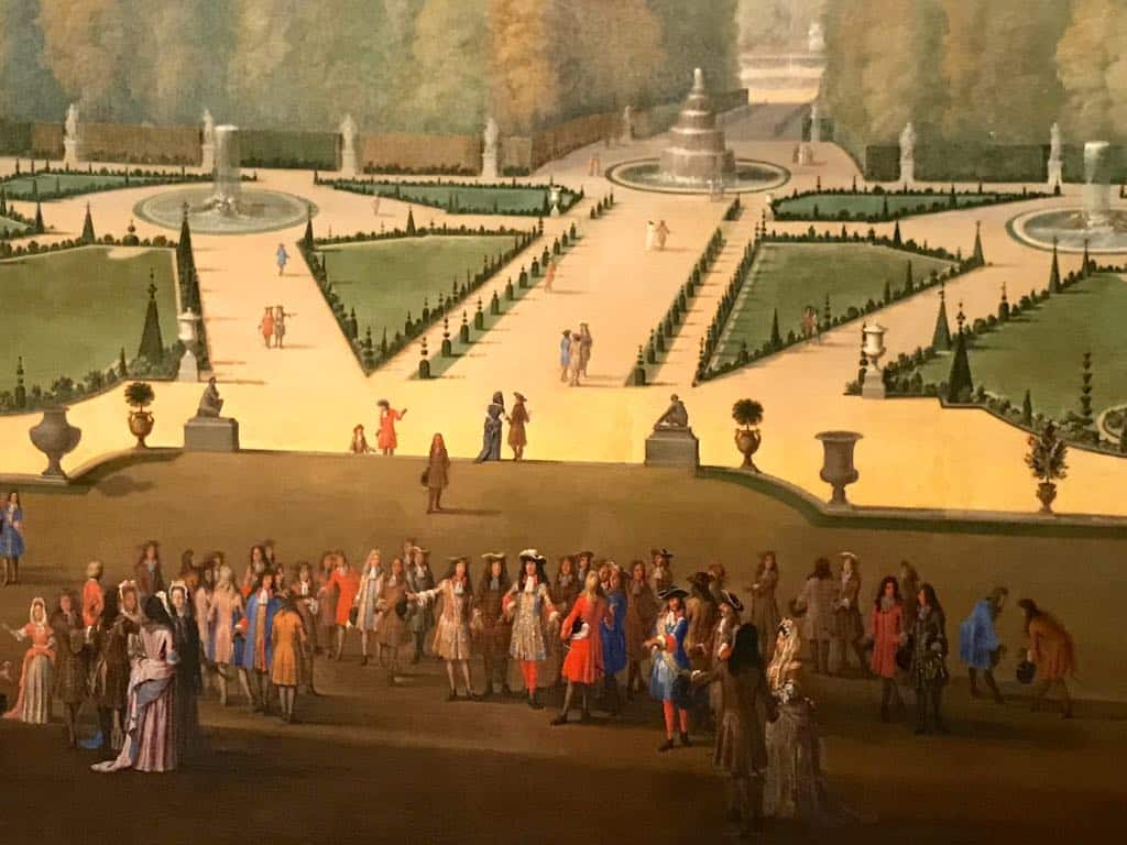 Louis XIV in the gardens of Versailles with master gardener Andre Le Nôtre