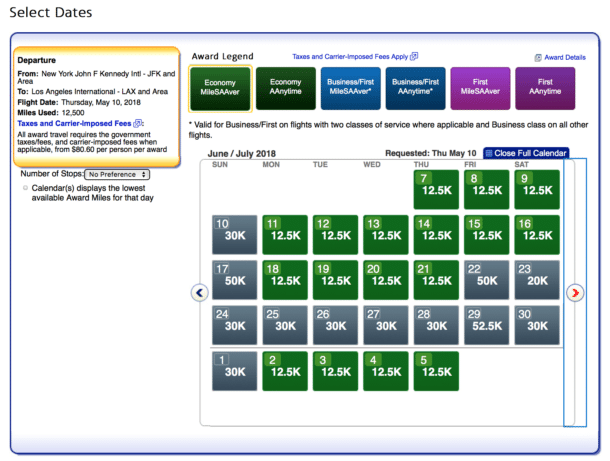 American Airlines award chart