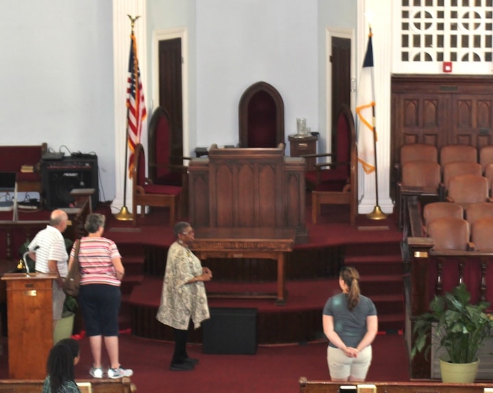 Taking a tour of the King Baptist Church (Credit: Dave Zuchowski)
