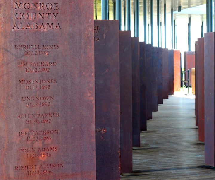 Inside the memorial: Each slab represents a county where lynchings took place (Credit: Dave Zuchowski)
