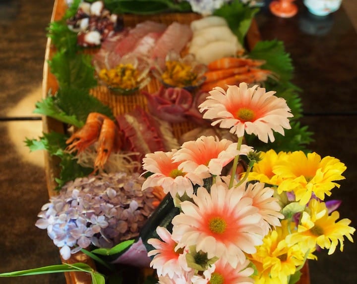 Sashimi boat: part of a memorable dinner at Sansuiso