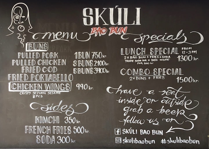 Skúli Bao Bun menu