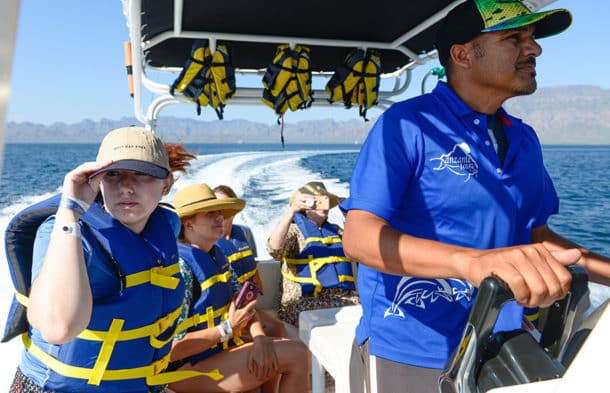 Keeping an eye out for whales and dolphins often seen in the Sea of Cortez