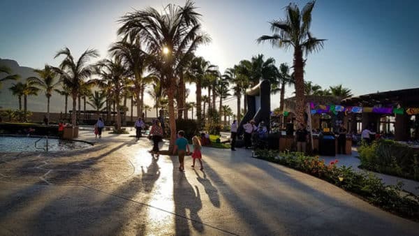 Guests heading to dinner as the sun sets
