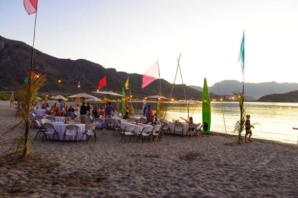 Dinner served buffet-style at sundown by the beach