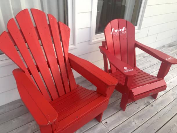 Keltic Lodge red Adirondack chairs