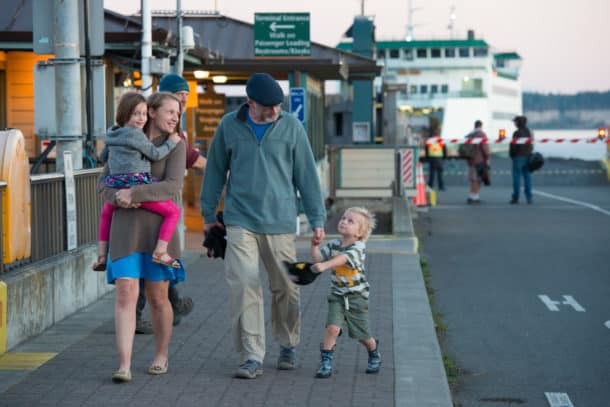 Passengers disembark from the ferry at Port Townsend