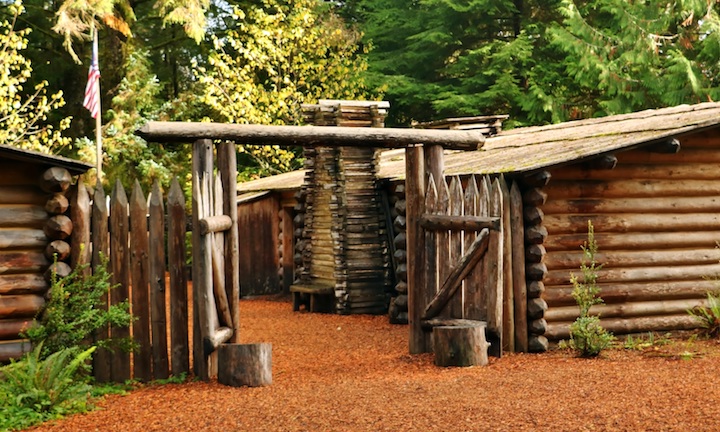Reproduction of the Lewis and Clark winter quarters at Fort Clatsop near Astoria (Credit: Bill Rockwell)