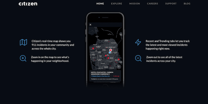 The free citizen app shows you what risks and dangers are nearby