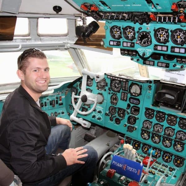 Yours truly in the cockpit of a Russian IL-62