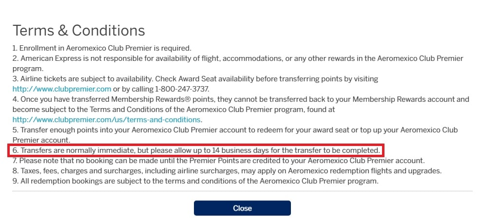 Transfer American Express points
