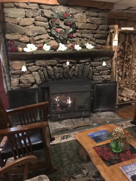 Cozy fireplace at the Inn at Long Trail