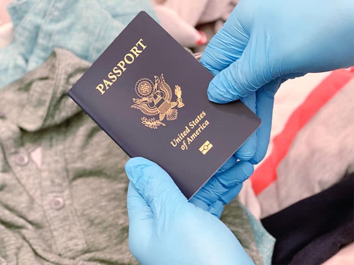 Wearing disposable gloves for travel